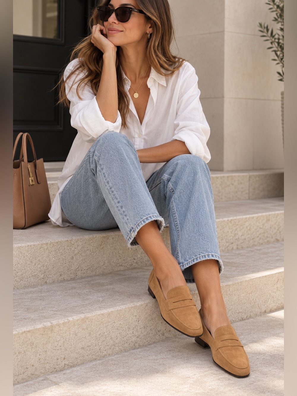 Zara Tan Suede Penny Loafers